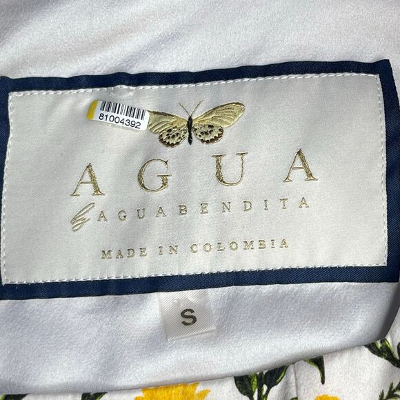 Agua by Agua Bendita Mango Mimosa Midi Dress S Silk White Yellow Floral Rare - Picture 4 of 16